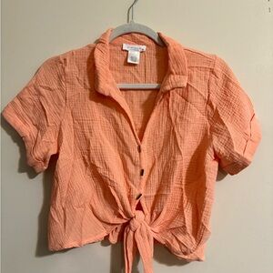 Kirious Los Angeles Women’s Medium orange Cotton Gauze Short-Sleeved Button-Down